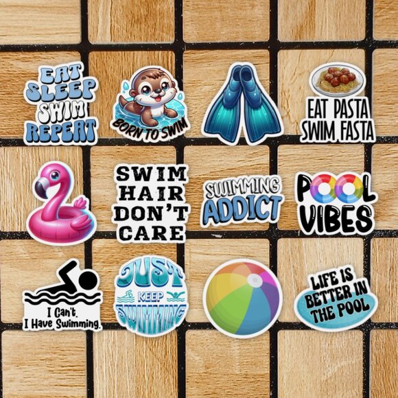 Swimming Sticker Pack of 12 Vinyl Stickers Waterproof Die Cut Sticker Set - Picture 1 of 4